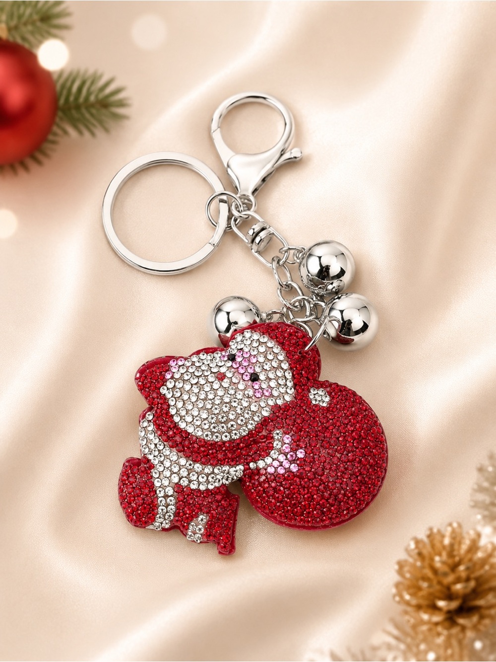 Santa Claus Rhinestone Keychain Christmas Bag Charm Bling Holiday Gift
